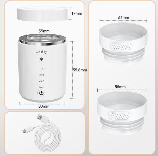 Draagbare en Oplaadbare Melkverwarmer met 2 flesadapters