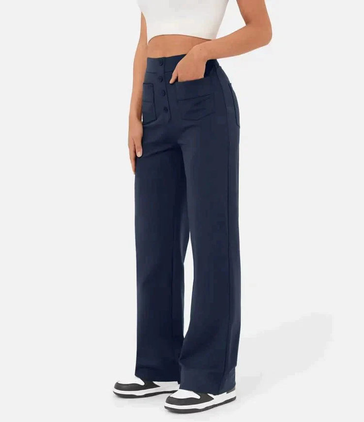 High-waisted elastische casual broek